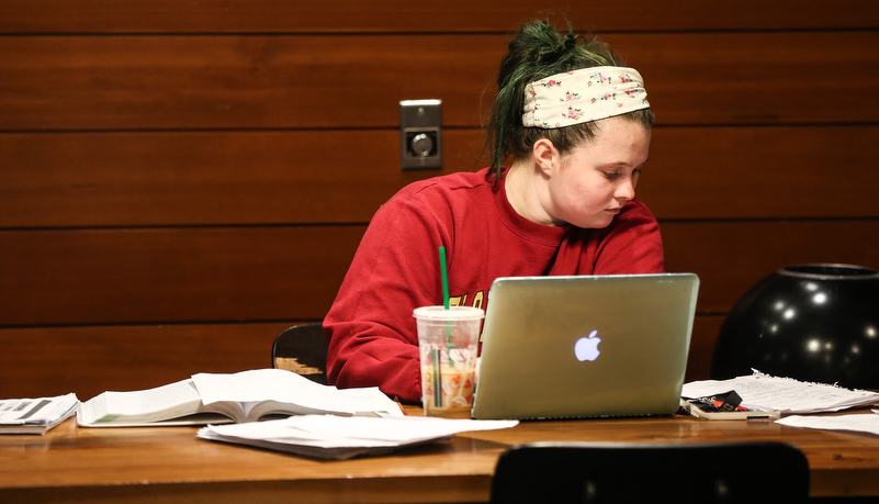 Woman reviewing material