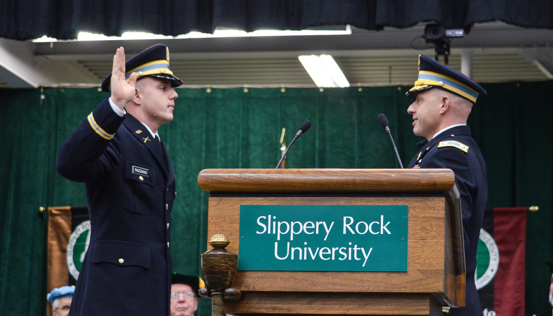 ROTC cadet receives his commision