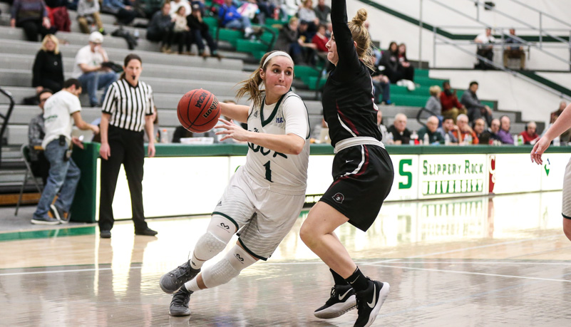 Madison Johnson drives to the hoop