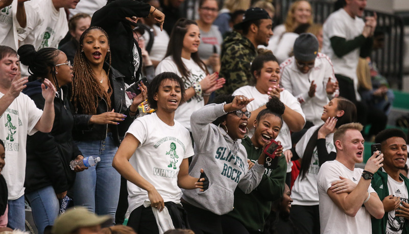 Fans cheer on the Rock