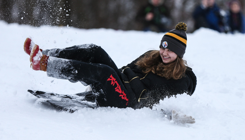 Students sled riding