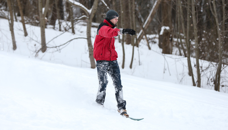 Students sled riding