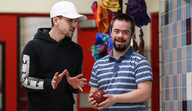 Mike Humes coaches a boche player