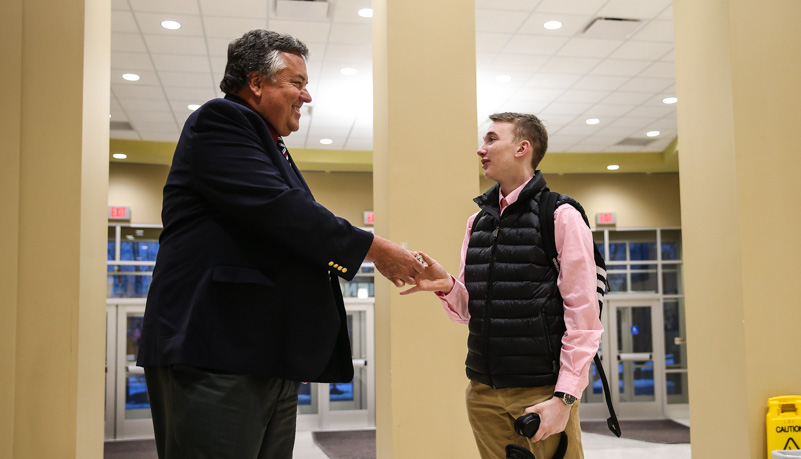 Interim President Way handing out granola