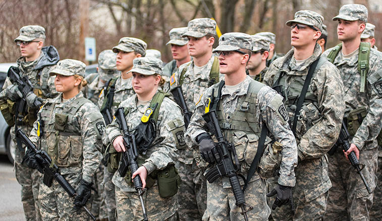 ROTC Cadets standing at attention