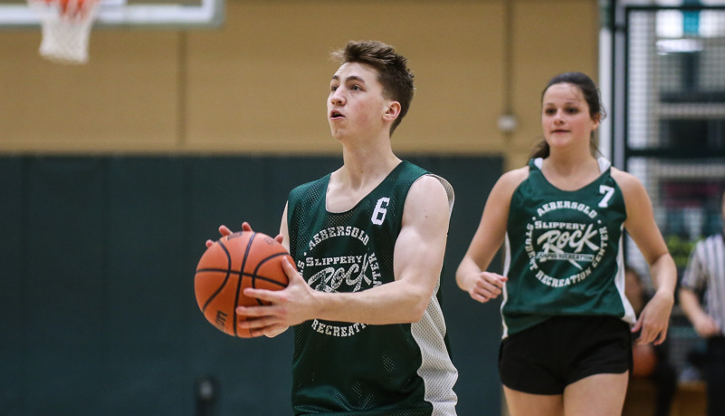 Students playing basketball