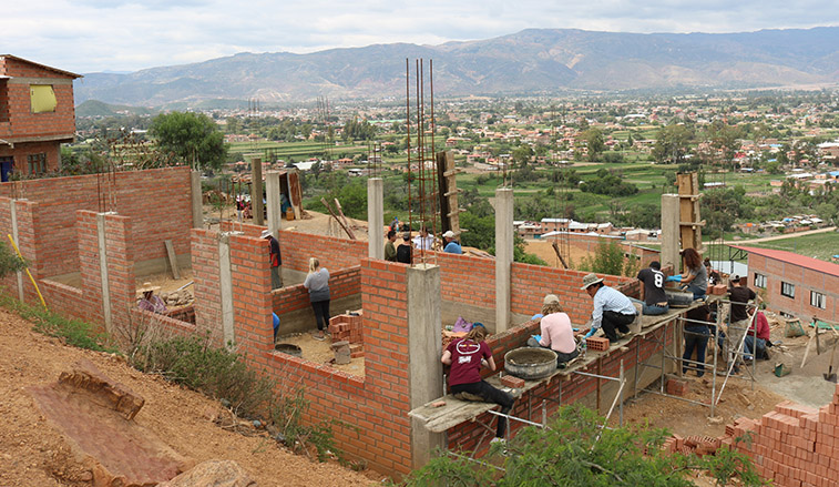 Students helping with construction