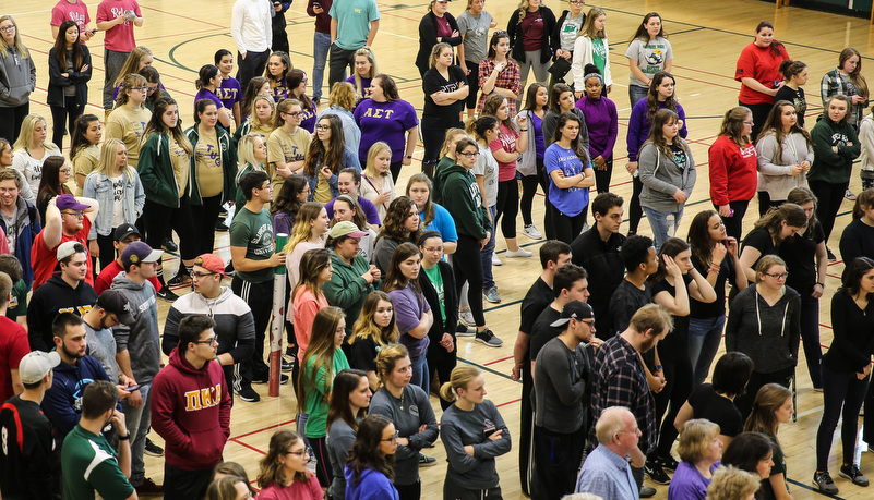 The crowd waiting to walk