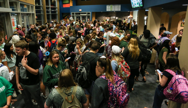 Students waiting for the door to open