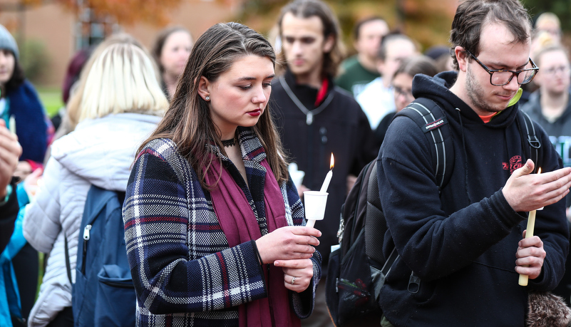 a woman and man during the vigil