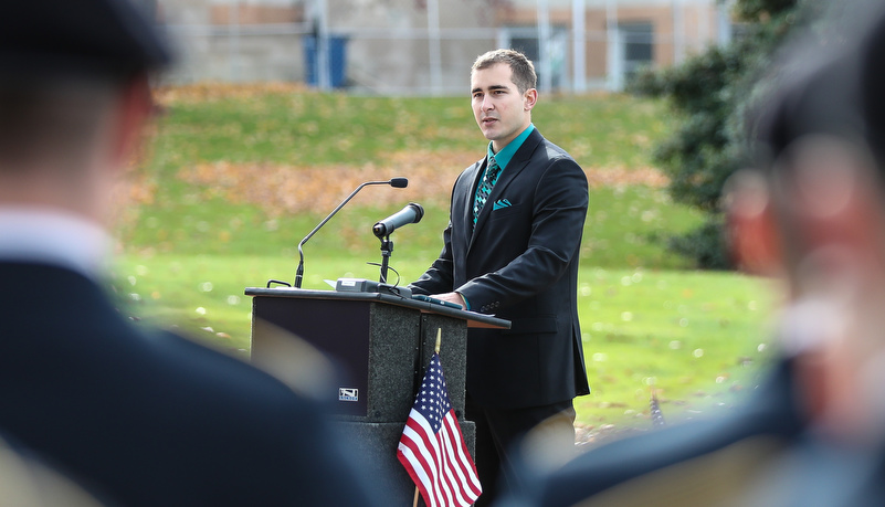 A keynote speaker addresses the group