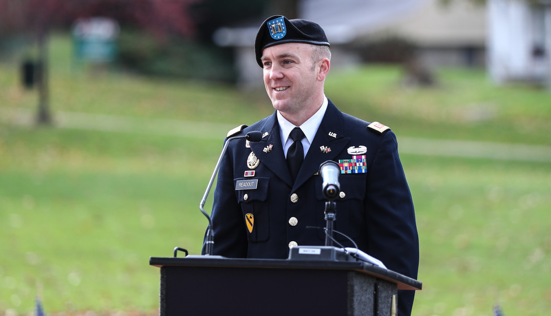 Army captain delivers an address