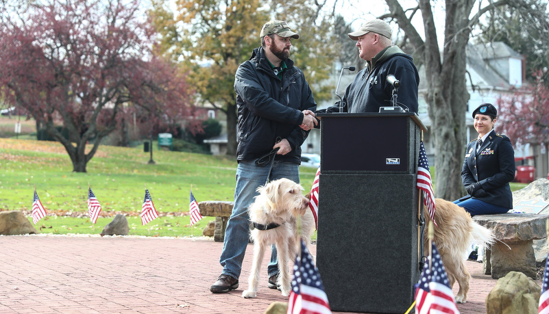 Veterans after discussing therapy dogs