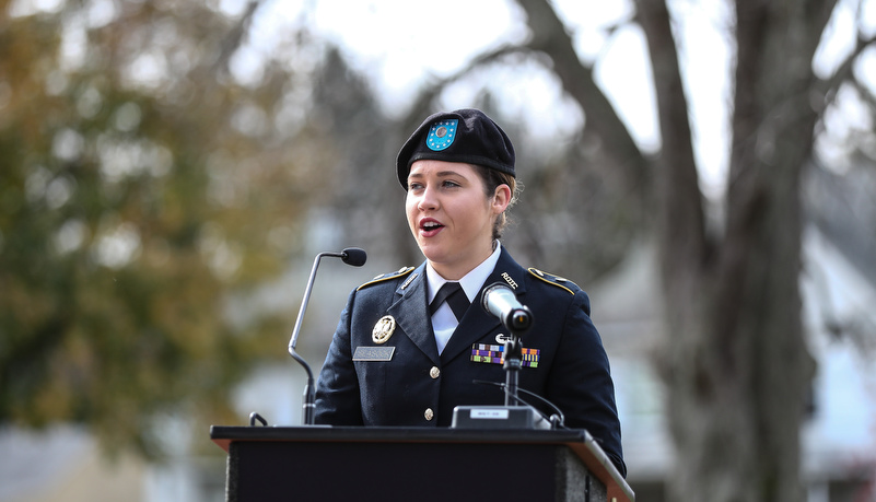 ROTC cadet addresses the attendees