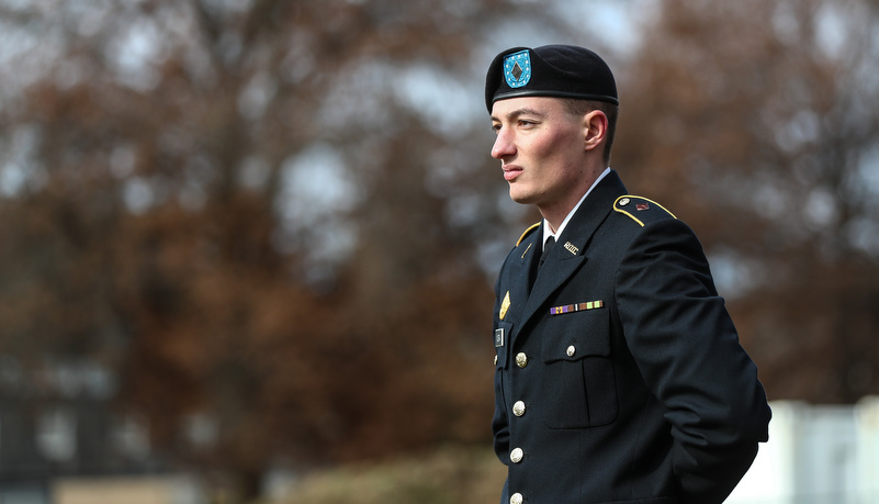 ROTC cadet stands at attention