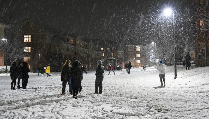 Students out in the snow storm