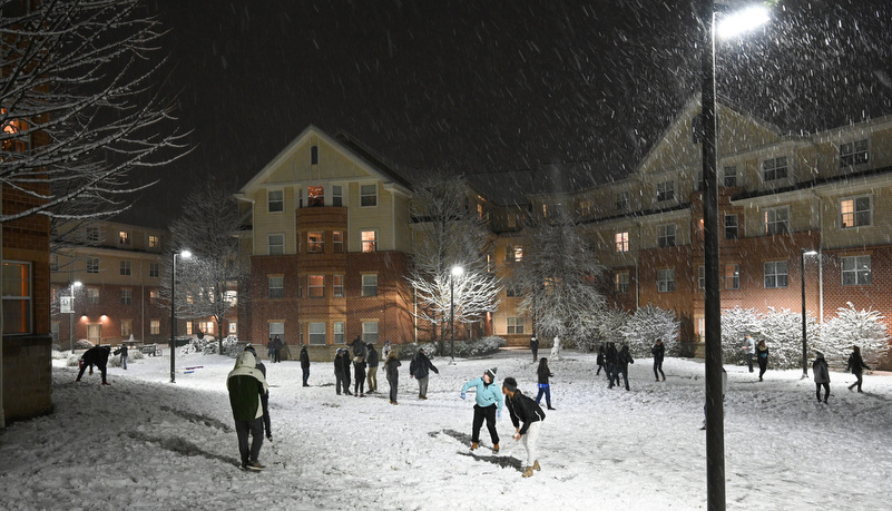 Students having a snowball fight