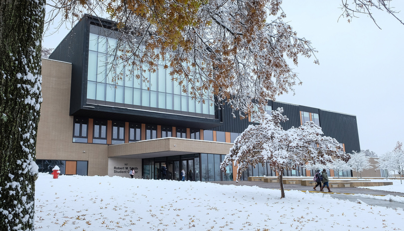 Smith Center covered in snow