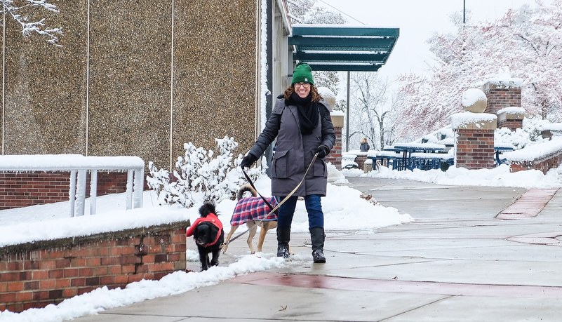 Leah Ingram walking Oscar and Sadie