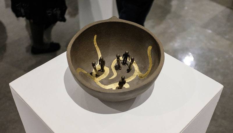 an artistic pot on display