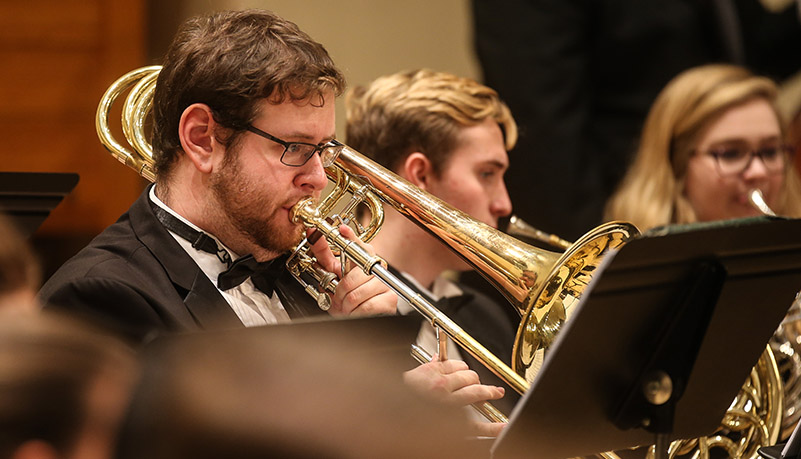 Student playing in the wind ensemble