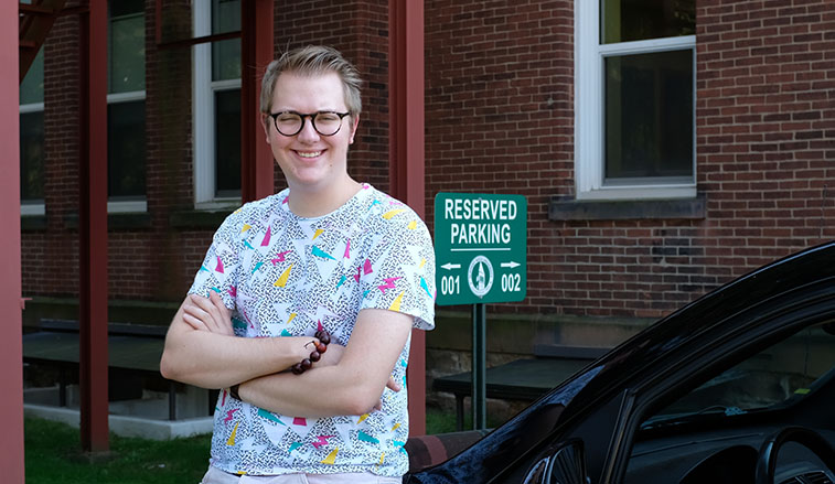 Student parking spot winner in the President's space