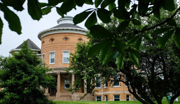 West Gym through the trees