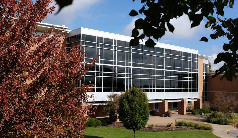 Science building with fall colors