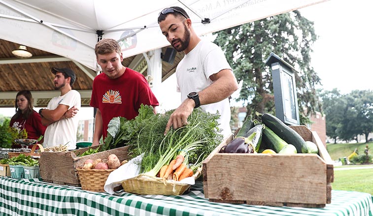 Students selling organic produce