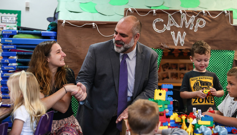 President Behre with Pre-school class