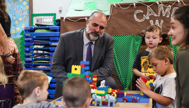 President Behre with Pre-school class