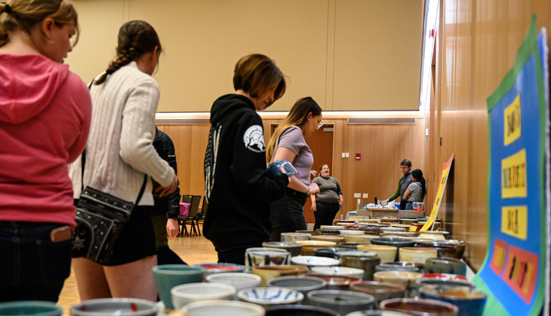 students seleting bowls