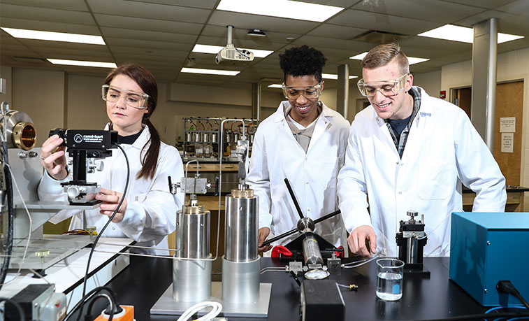 Students using lab equipment