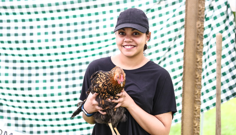 Woman with a chicken