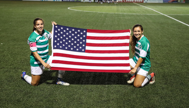 Players with the American flag