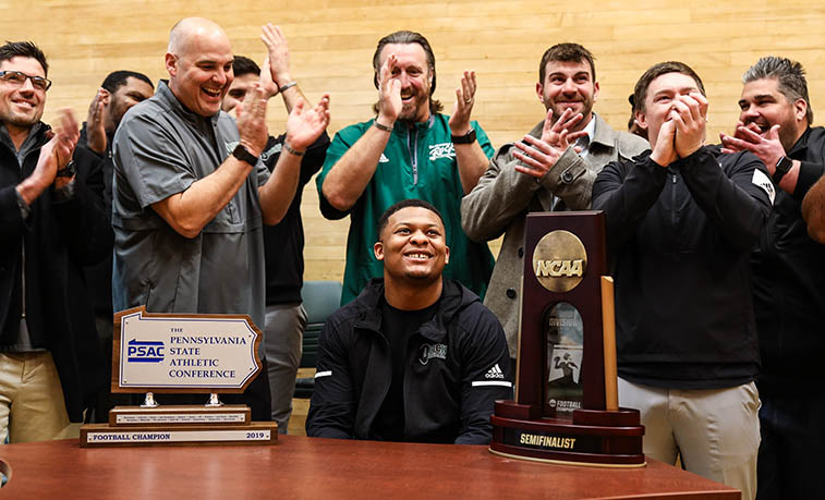 Slippery Rock University quarterback Roland Rivers III has been named the 2019 Harlon Hill Trophy winner as the Division II College Football Player of the Year, becoming the first player in SRU history, and from any Pennsylvania State Athletic Conference Western Division program, to win the honor.