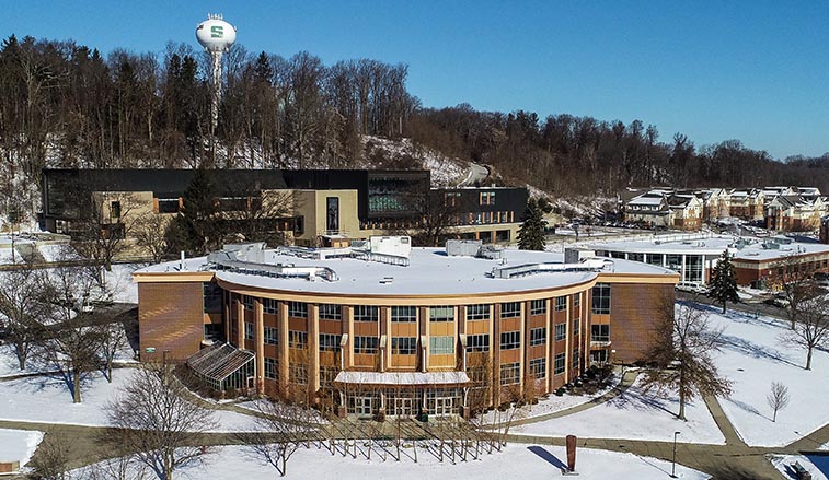 Vincent Science building and the Smith Student Center