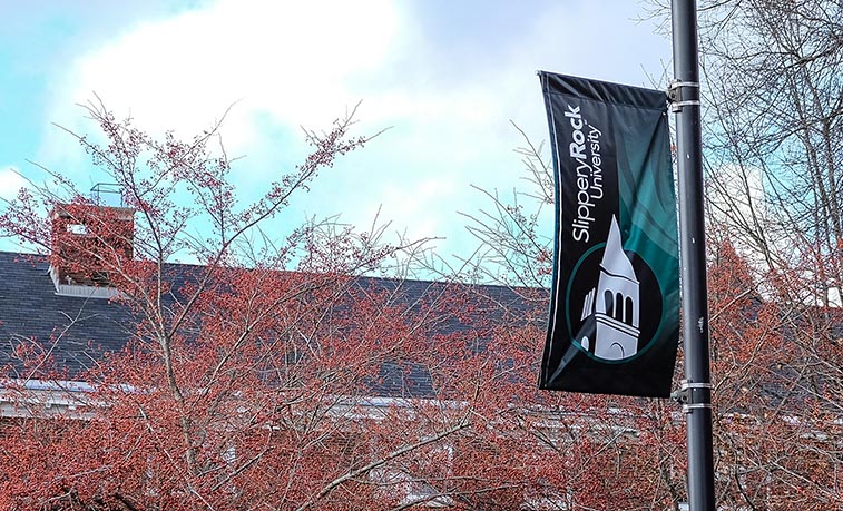 University banner on campus