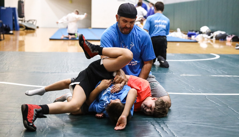 Campers wrestling