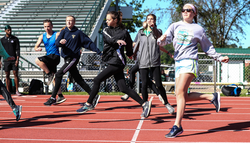 Athletes warming up