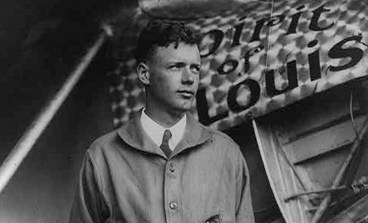 Charles Lindbergh with his plane The Spirit of St Louis