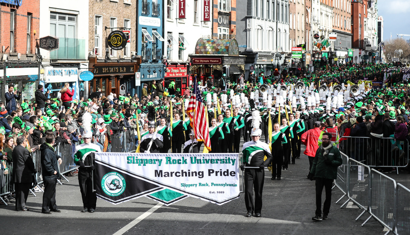 The band marches through Dublin