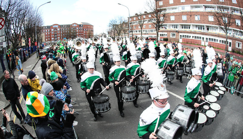 The band marches in front of St Patricks Cathedral