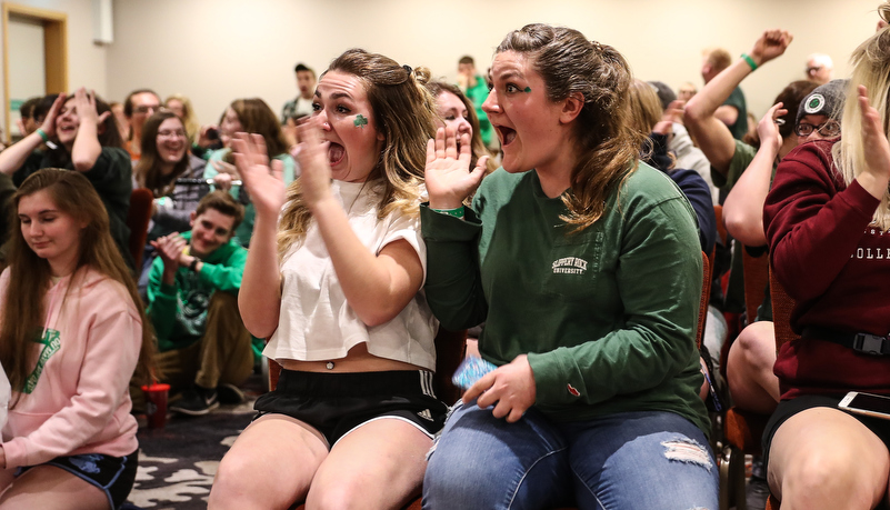 Students celebrate the win