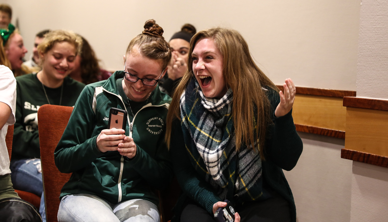 Students celebrate the win