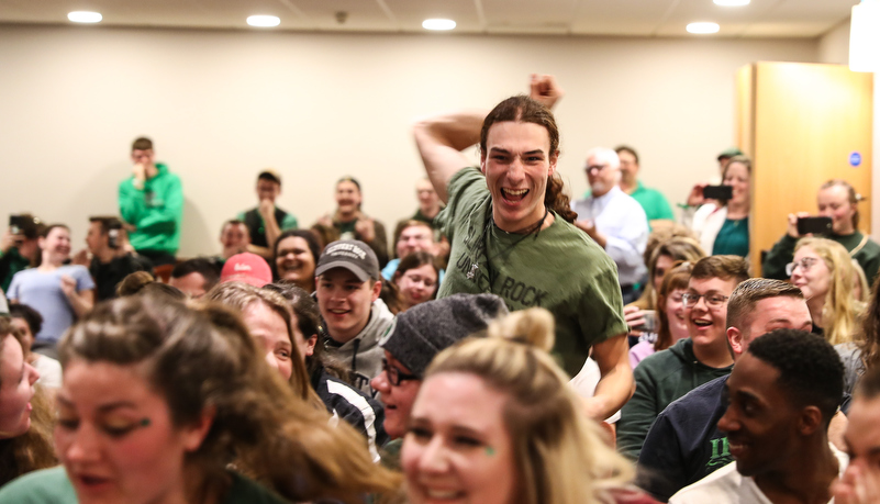 Students celebrate the win