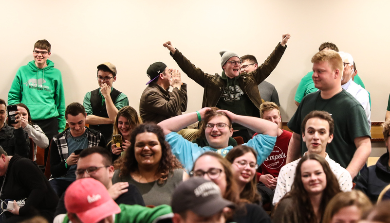 Students celebrate the win