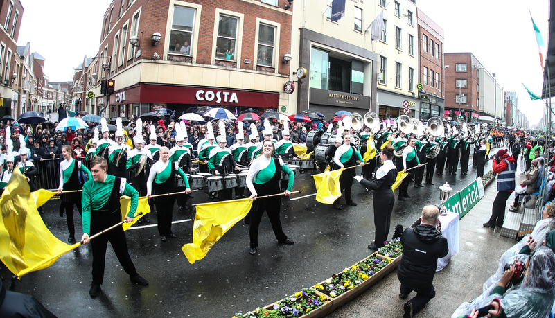 band marching through Limerick