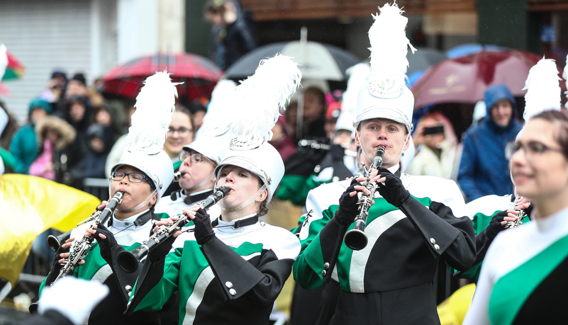 band marching through Limerick