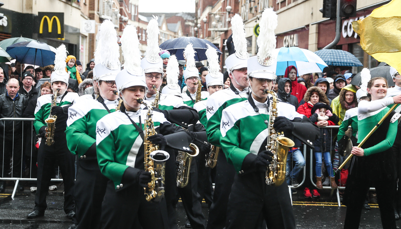 band marching through Limerick